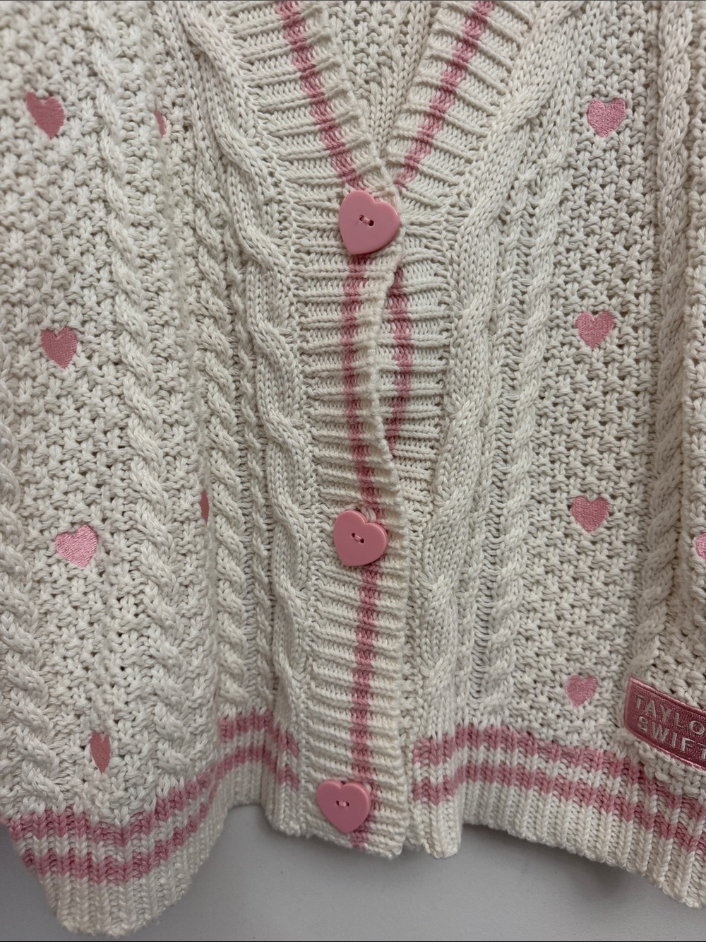Taylor Swift Lover Cream Cardigan with Pink Hearts - Picture 4 of 10